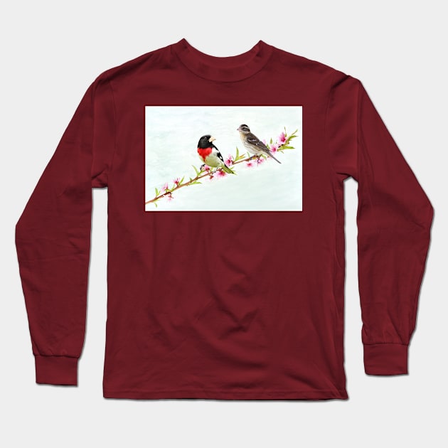 Rose Breasted Grosbeak Couple Long Sleeve T-Shirt by lauradyoung